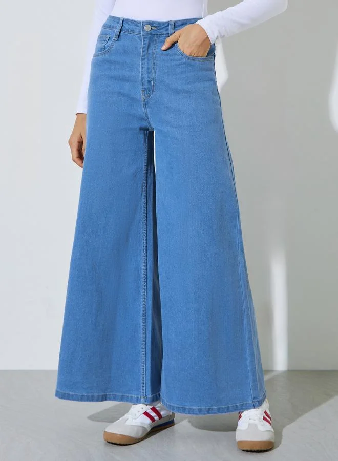 ستايلي Blue Mid-Rise Flared Leg Jeans