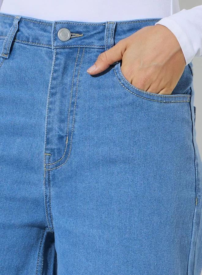 Styli  Blue Mid-Rise Flared Leg Jeans for Women | Best Price UAE