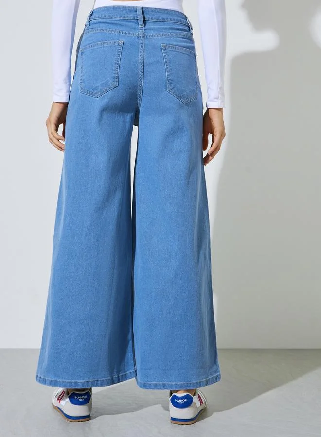 Styli  Blue Mid-Rise Flared Leg Jeans for Women | Best Price UAE