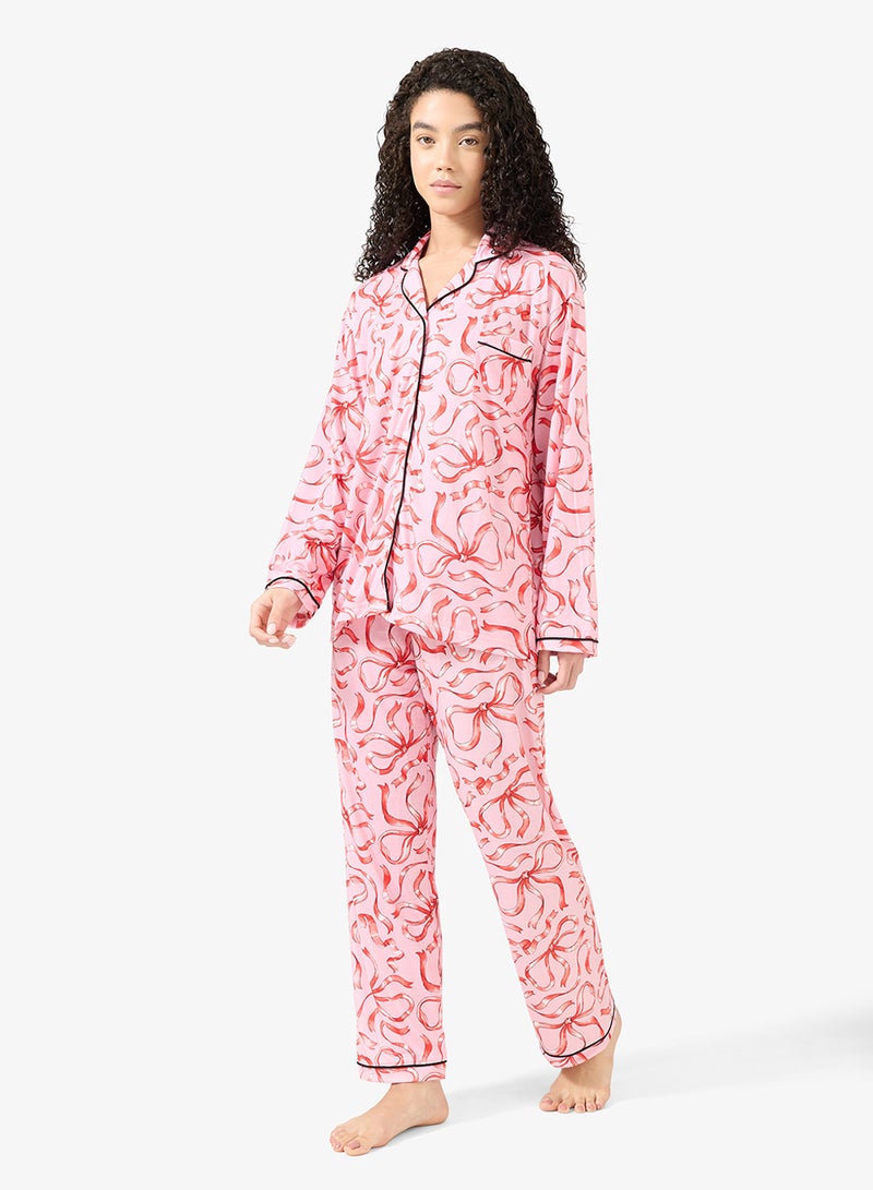 جينجر طقم بيجاما وقميص بطبعة فيونكة من القطن - Image 1