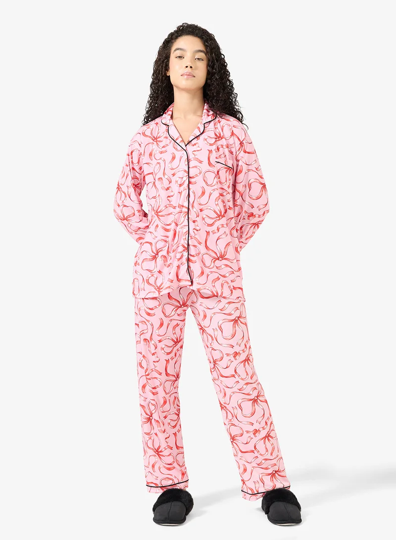 Ginger Cotton Bow Print Shirt & Pyjama Set