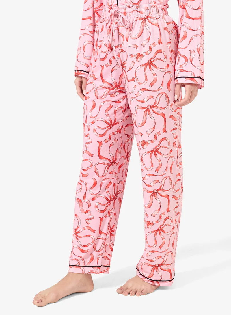 Ginger Cotton Bow Print Shirt & Pyjama Set