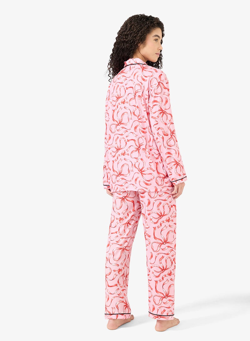 جينجر طقم بيجاما وقميص بطبعة فيونكة من القطن - Image 2