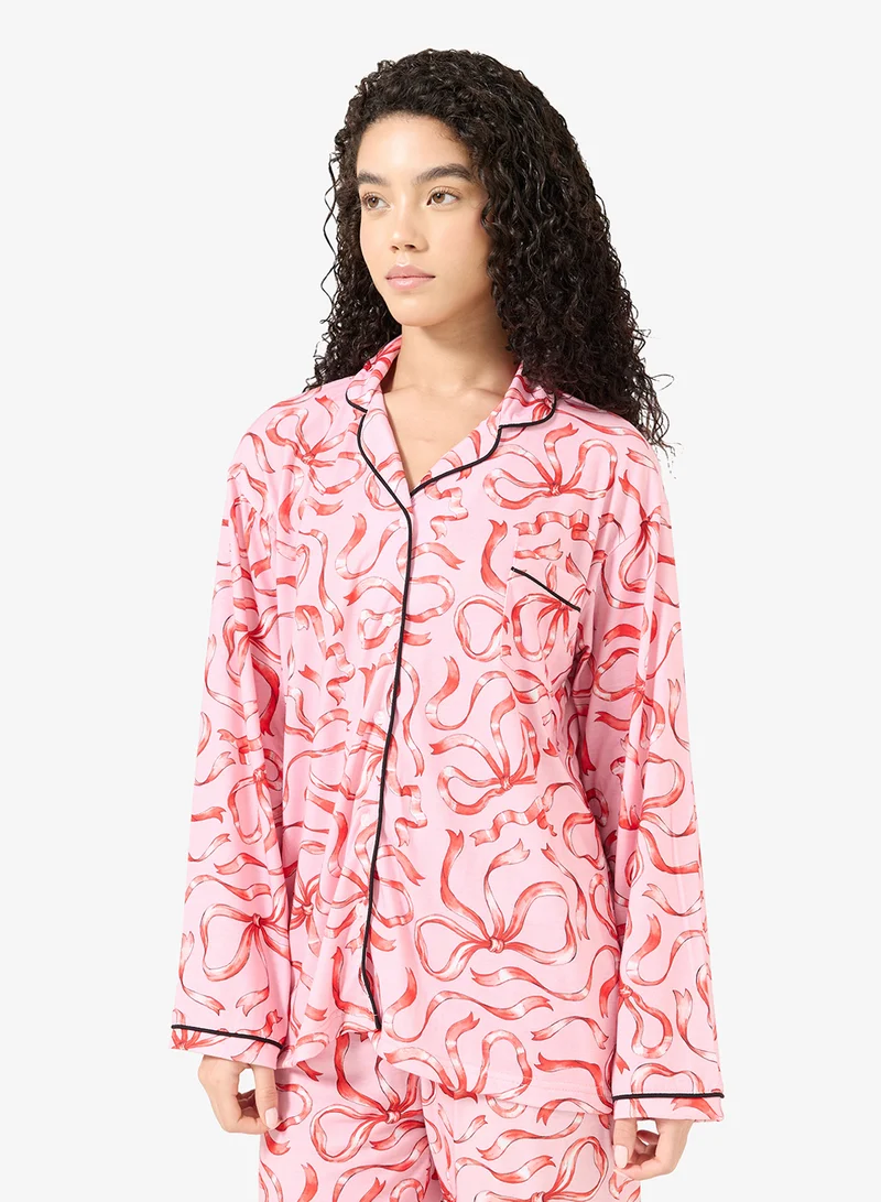 Ginger Cotton Bow Print Shirt & Pyjama Set