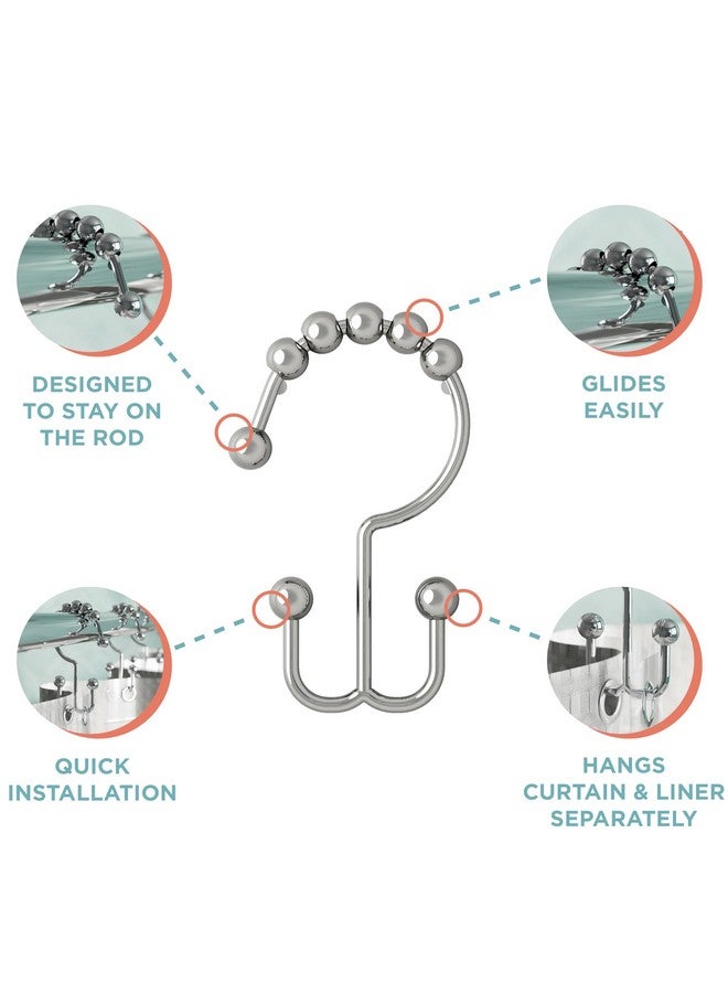 Zenna Home Zenna Home Shower Curtain Hooks, Chrome, Set of 12 - Premium Shower Curtain and Liner Rings with Double Roller Glide and Double-Sided Design - Rust Resistant  - Image 3