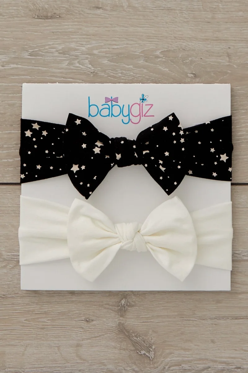 بيبيجيز Handmade Soft Bow Tie Natural Cotton Combed Cotton 2-Pack Baby Kids Girls Bandana Black White