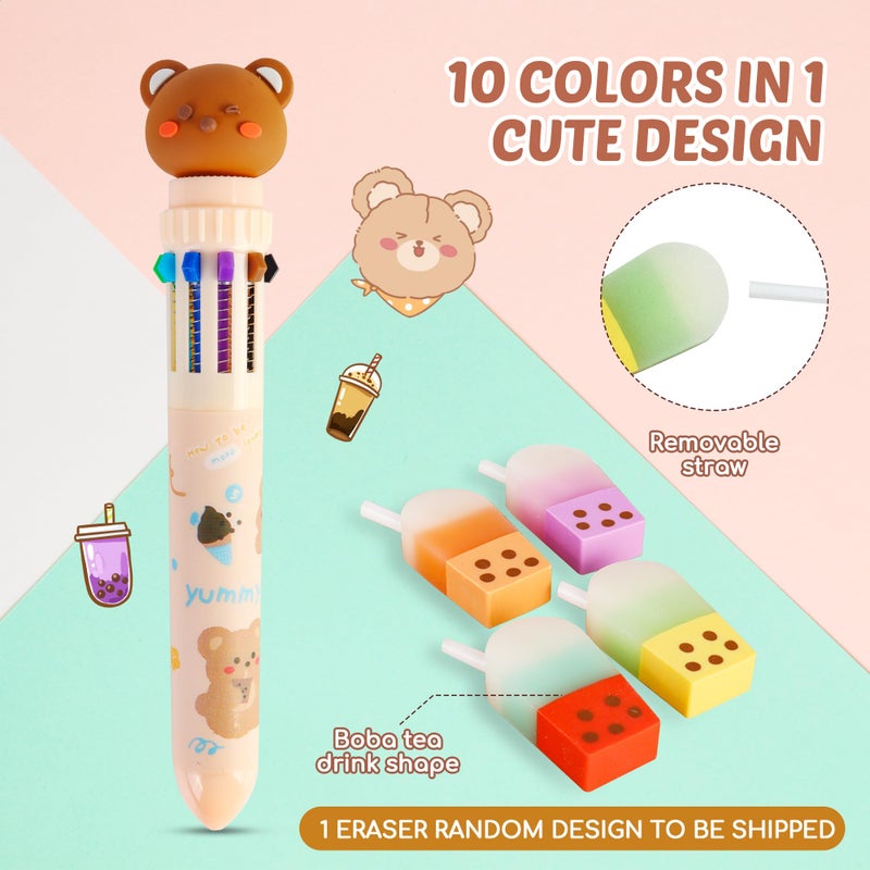 Primo Lines Kawaii Pencil Case and Complete 61 PCS Pink Stationary Set with Pop Up Cute Boba Case, 8 Pens, 50 Bubble Tea Stickers, Multi Color Pen For School Supplies - Image 5