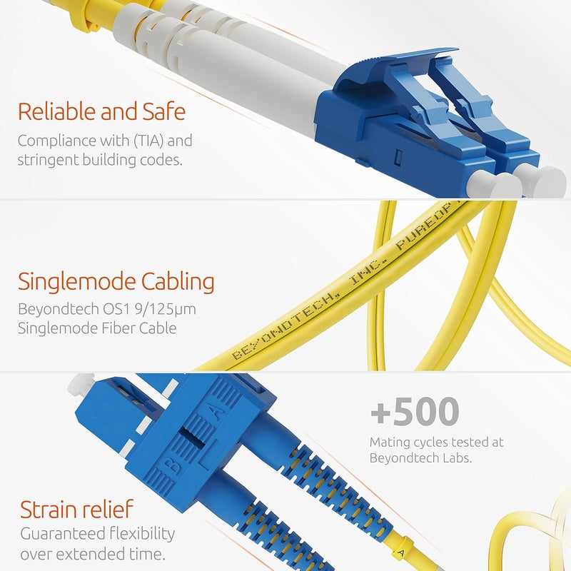 BEYONDTECH 2m (6.56ft) LC to SC Fiber Patch Cable – (5 Pack) UPC Single-Mode Duplex Fiber Optic Cable – 9/125µm core, Compatible with OS1 & OS2 – LSZH PUREOptics Series - Image 4