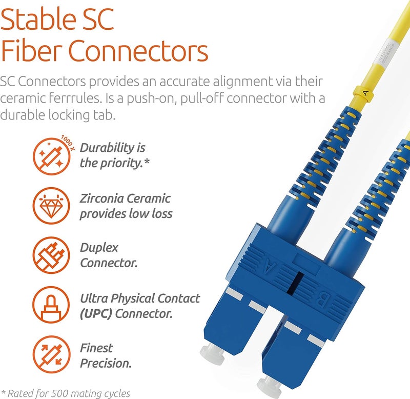 BEYONDTECH 2m (6.56ft) LC to SC Fiber Patch Cable – (5 Pack) UPC Single-Mode Duplex Fiber Optic Cable – 9/125µm core, Compatible with OS1 & OS2 – LSZH PUREOptics Series - Image 3