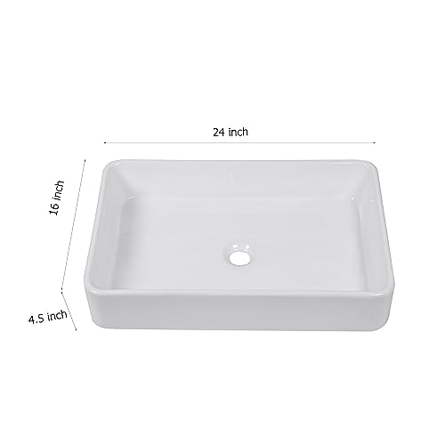 Mocoloo Rectangle Vessel Sink Above Counter 24"X16" Bathroom Sink Countertop White Porcelain Ceramic Lavatory Vanity Sink Basin - Image 5