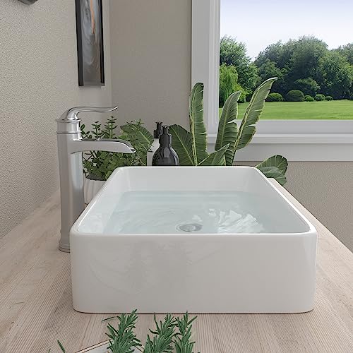 Mocoloo Rectangle Vessel Sink Above Counter 24"X16" Bathroom Sink Countertop White Porcelain Ceramic Lavatory Vanity Sink Basin - Image 2
