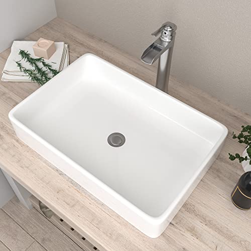 Mocoloo Rectangle Vessel Sink Above Counter 24"X16" Bathroom Sink Countertop White Porcelain Ceramic Lavatory Vanity Sink Basin - Image 1