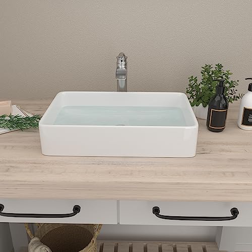 Mocoloo Rectangle Vessel Sink Above Counter 24"X16" Bathroom Sink Countertop White Porcelain Ceramic Lavatory Vanity Sink Basin - Image 3