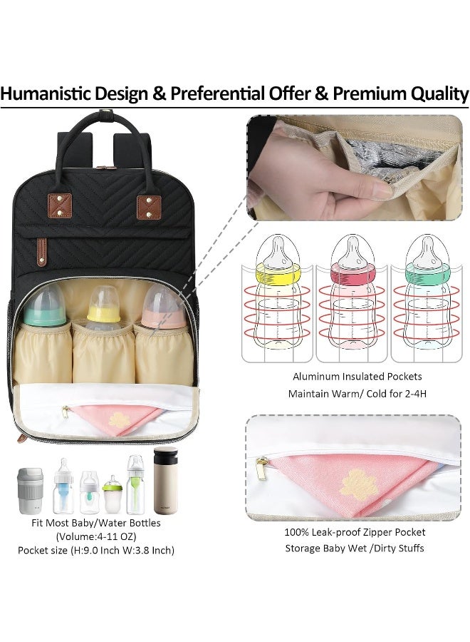 Tenot Diaper Bag Backpack for Women Large Capacity with Insulated Pockets Multifunctional Diaper Bags For Baby Girl Boy Waterproof Baby Bags For Mama Maternity Travel Bag Black - Image 2