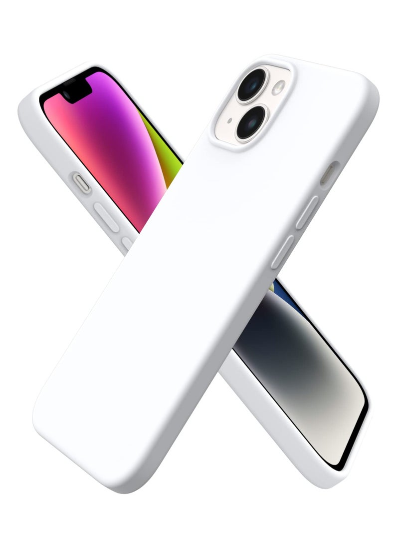 متوافق مع حافظة iPhone 13/14/15 مقاس 6.1 بوصة من السيليكون السائل النحيف 4 طبقات من مطاط الجل الناعم المقاوم للصدمات مع بطانة من الألياف الدقيقة المضادة للخدش (أبيض) - Image 1