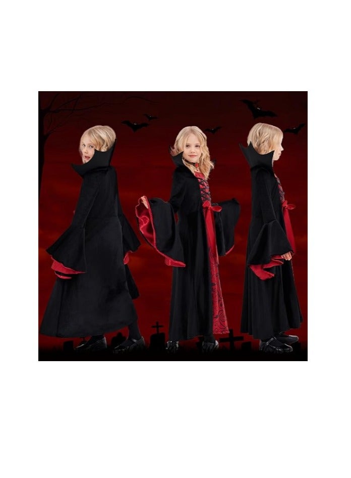 Vampire Costume for Kids, Royal Vampire Costume for Girls, Halloween Gothic Vampire Set, Vampire Party Fancy Dress with Vampire Teeth, Scar Tattoo and Necklace（S） - Image 3