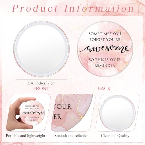 Cinnvoice 25 Set Inspirational Compact Mirror Bulk Gift for Women Mini Makeup Pocket Mirror with Motivational Card for Graduation Teacher Nurse Mental Health Month Employee Coworker Pink - Image 3