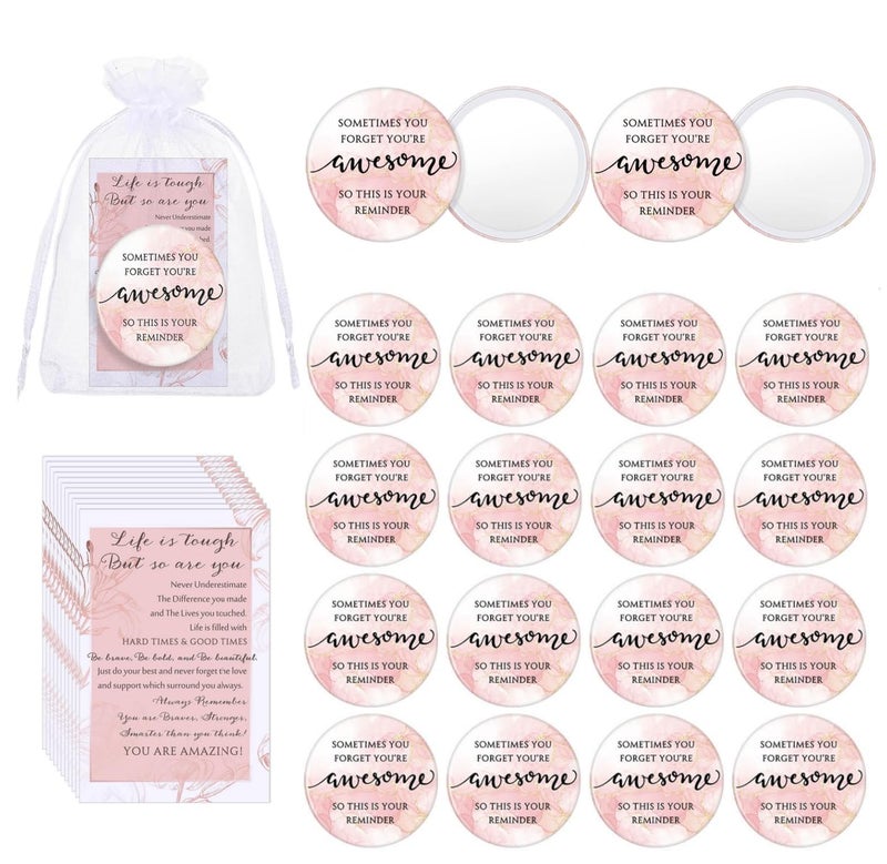 Cinnvoice 25 Set Inspirational Compact Mirror Bulk Gift for Women Mini Makeup Pocket Mirror with Motivational Card for Graduation Teacher Nurse Mental Health Month Employee Coworker Pink - Image 2