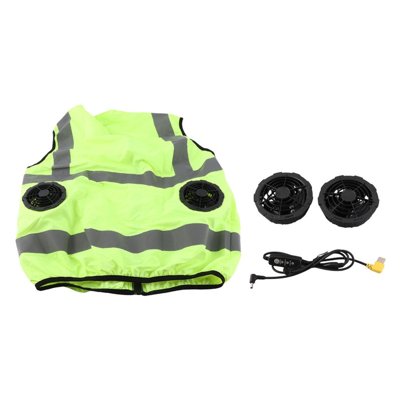 Cool Vest Summer Cooling Fan Waistcoat Air Conditioned Reflective Stripe Rechargeable Work Clothes 5V Fluorescent Green XXXL - Image 1