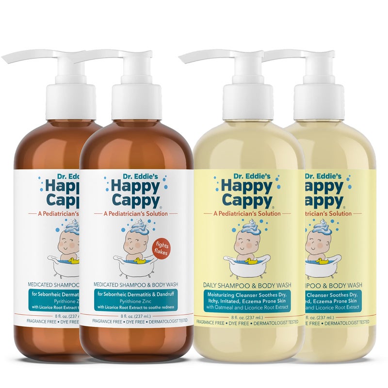 Happy Cappy Daily Medicated Shampoo and Body Wash Bundle - Baby Dandruff Shampoo, Helps Cradle Cap and Seborrheic Dermatitis, Reduces Redness, Dermatologist Tested, Fragrance-Free - 4 Pieces - Image 1