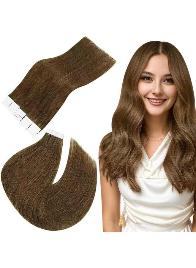 Easyouth Brown Tape In Hair Extensions Human Hair Medium Brown Tape In Extensions Remy Real Hair Tape Extensions Brown 14 Inch 40G 20Pcs - Image 1