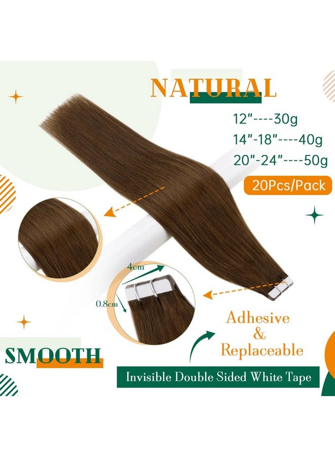 Easyouth Brown Tape In Hair Extensions Human Hair Medium Brown Tape In Extensions Remy Real Hair Tape Extensions Brown 14 Inch 40G 20Pcs - Image 3
