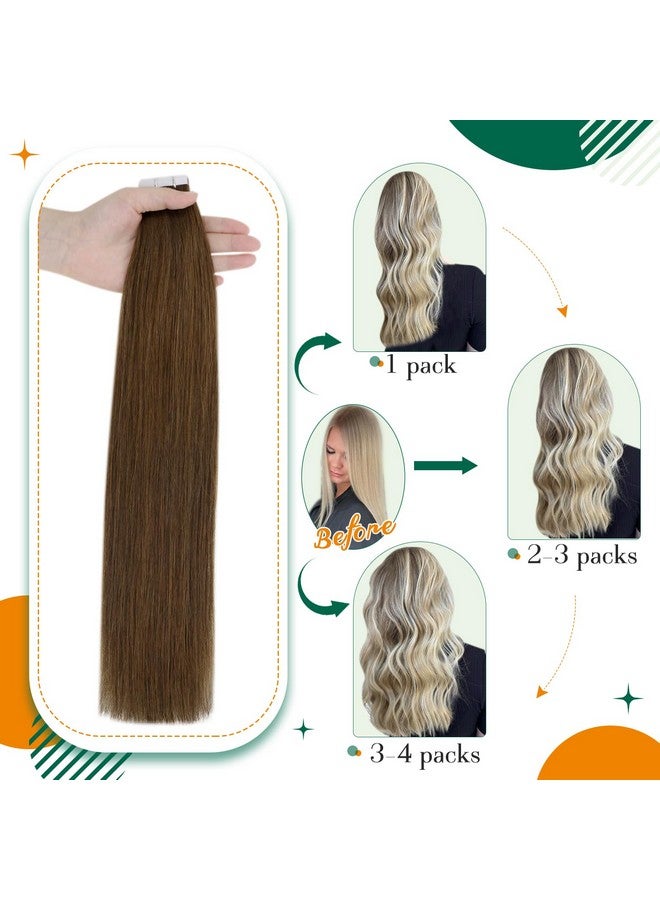Easyouth Brown Tape In Hair Extensions Human Hair Medium Brown Tape In Extensions Remy Real Hair Tape Extensions Brown 14 Inch 40G 20Pcs - Image 2