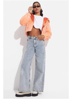 JUNE June Elastic Waist Hooded Plush Coat Salmon  - Image 5