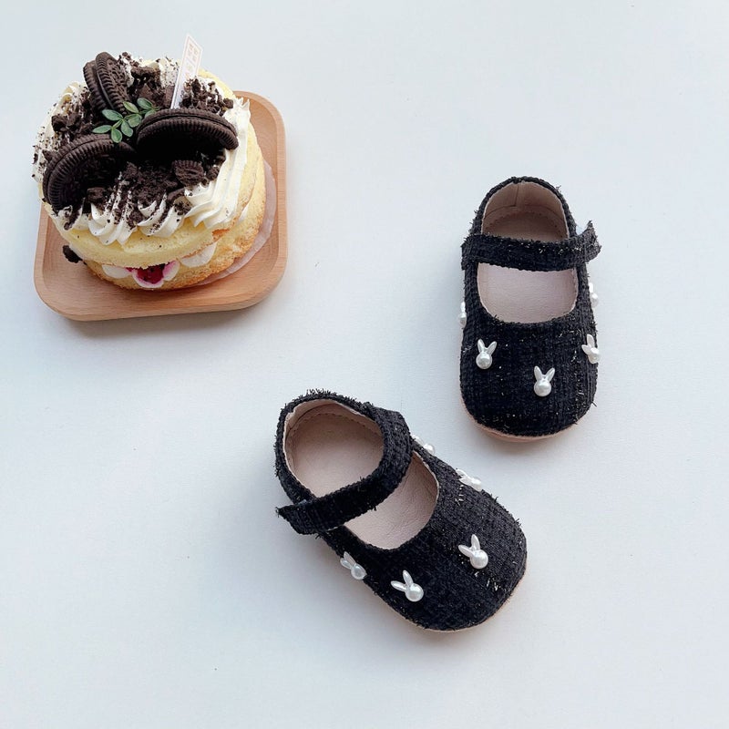 2024 Summer Baby Girl Princess Shoes with Soft Sole and Magic Tape Black