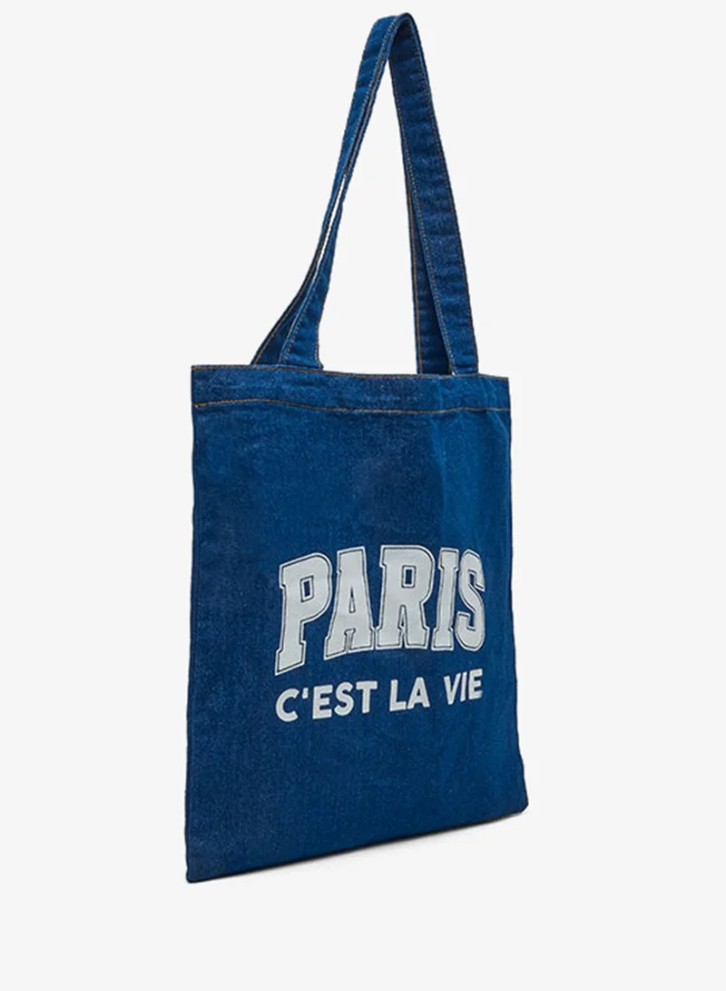 R&B Printed Denim Shoulder Bag