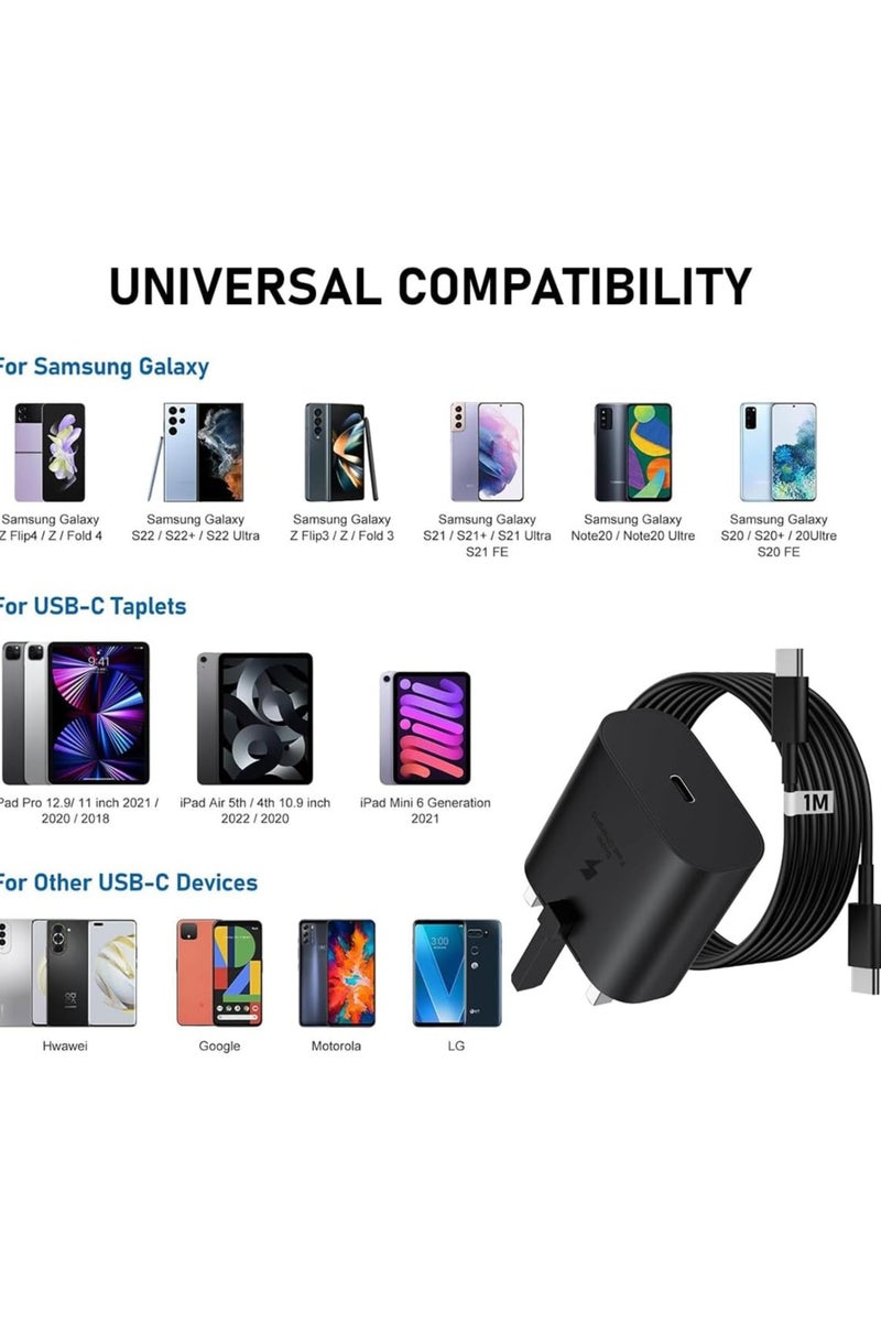 A15 / A15 5G Charger 25W Super Fast Charging Plug with USB Type-C Cable 1M – High Speed 3 Pin Wall Adapter for Samsung Galaxy A15 5G - Image 4
