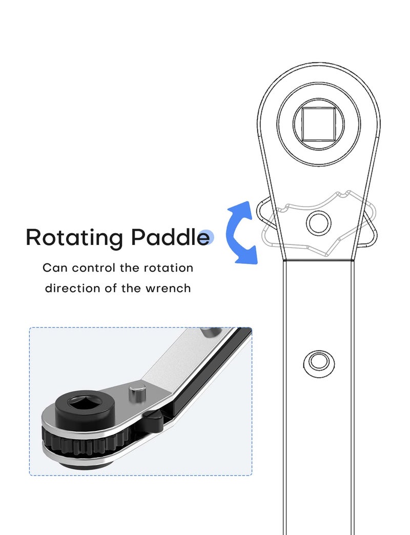 Ullnosoo HVAC Service Wrench, Refrigeration Wrench Set 3/8" 5/16" 3/16" 1/4" Ratchet Curved Wrench Tool with 2 Hex Bit Adapter Kit UIInosoo for Air Conditioner, Refrigeration Equipment - Image 4