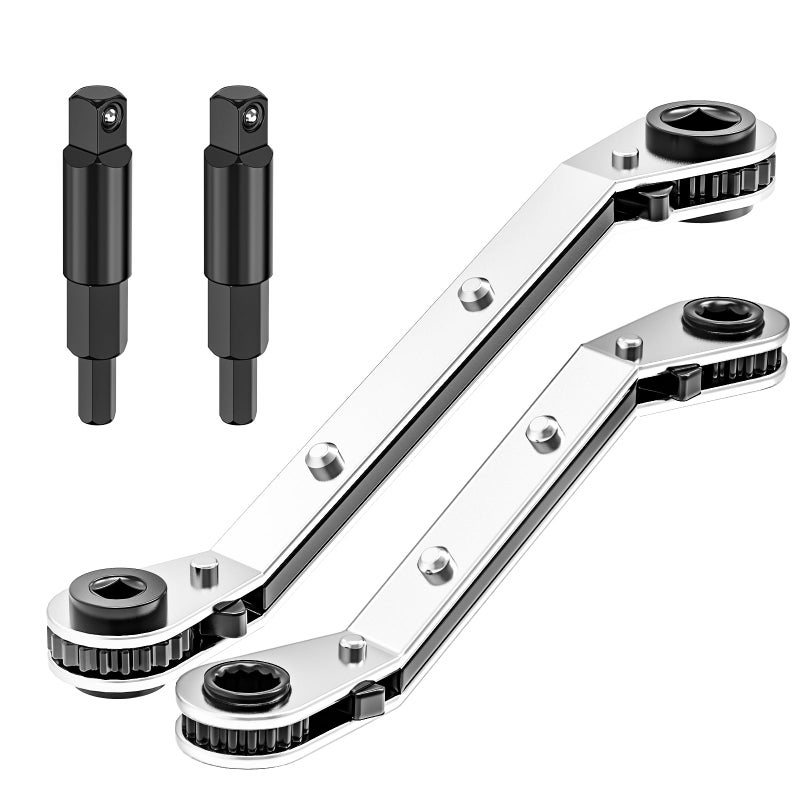 Ullnosoo HVAC Service Wrench, Refrigeration Wrench Set 3/8" 5/16" 3/16" 1/4" Ratchet Curved Wrench Tool with 2 Hex Bit Adapter Kit UIInosoo for Air Conditioner, Refrigeration Equipment - Image 1
