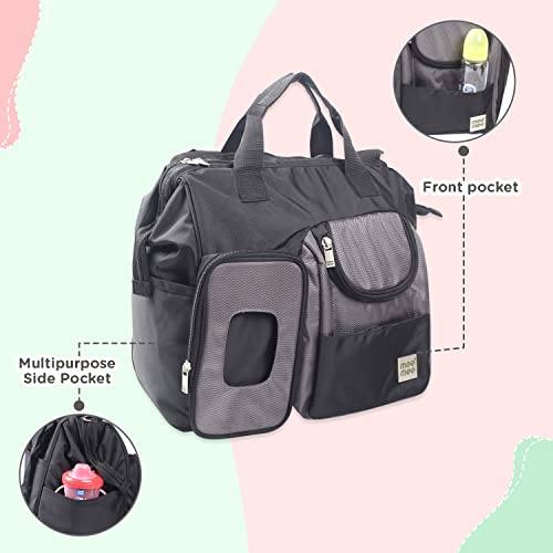 Mee Mee Nursing Diapers |Adjustable Strap,Water&Stain Resistant BackPack |Spacious Bag With Multi Pockets for Keeping Milk Bottle With Diaper Changing Mat |All Baby Essentials In1 Bag(Grey) - Image 4