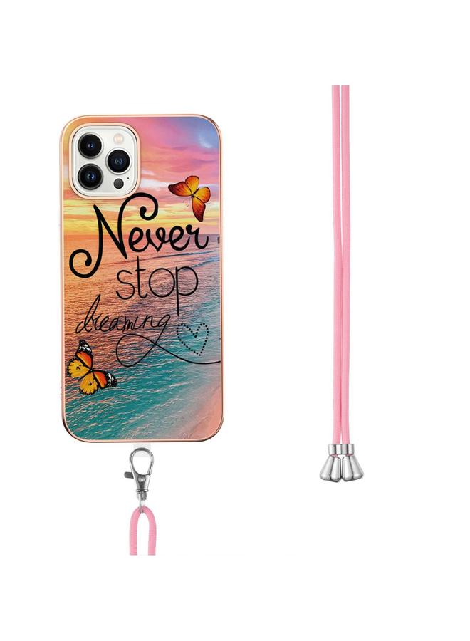 S-TOP Case For iPhone 14 Pro Electroplating Pattern IMD TPU Shockproof Case with Neck Lanyard - Image 3