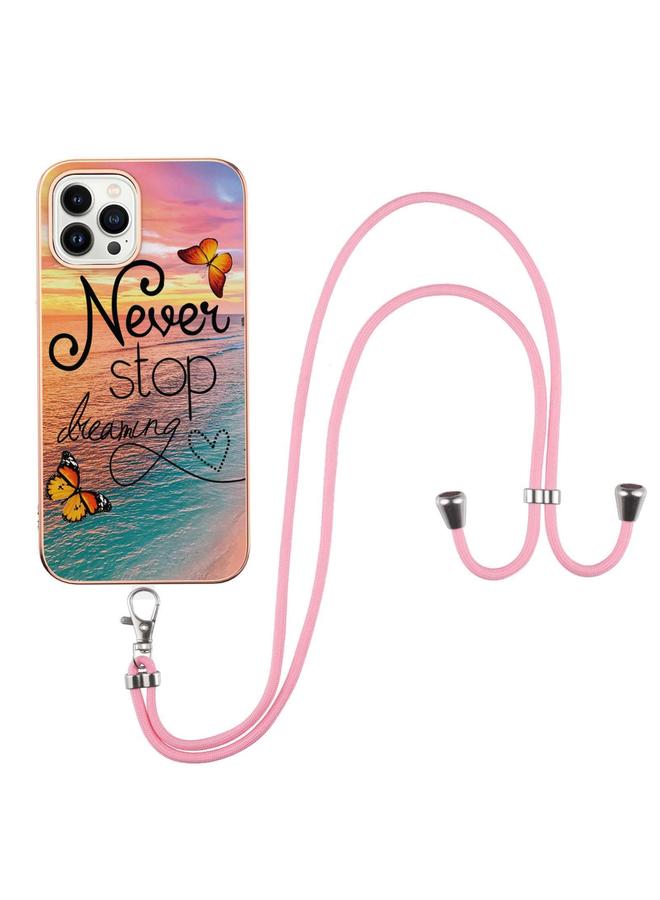 S-TOP Case For iPhone 14 Pro Electroplating Pattern IMD TPU Shockproof Case with Neck Lanyard - Image 2