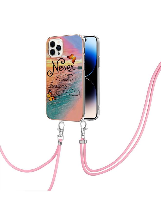 S-TOP Case For iPhone 14 Pro Electroplating Pattern IMD TPU Shockproof Case with Neck Lanyard - Image 1