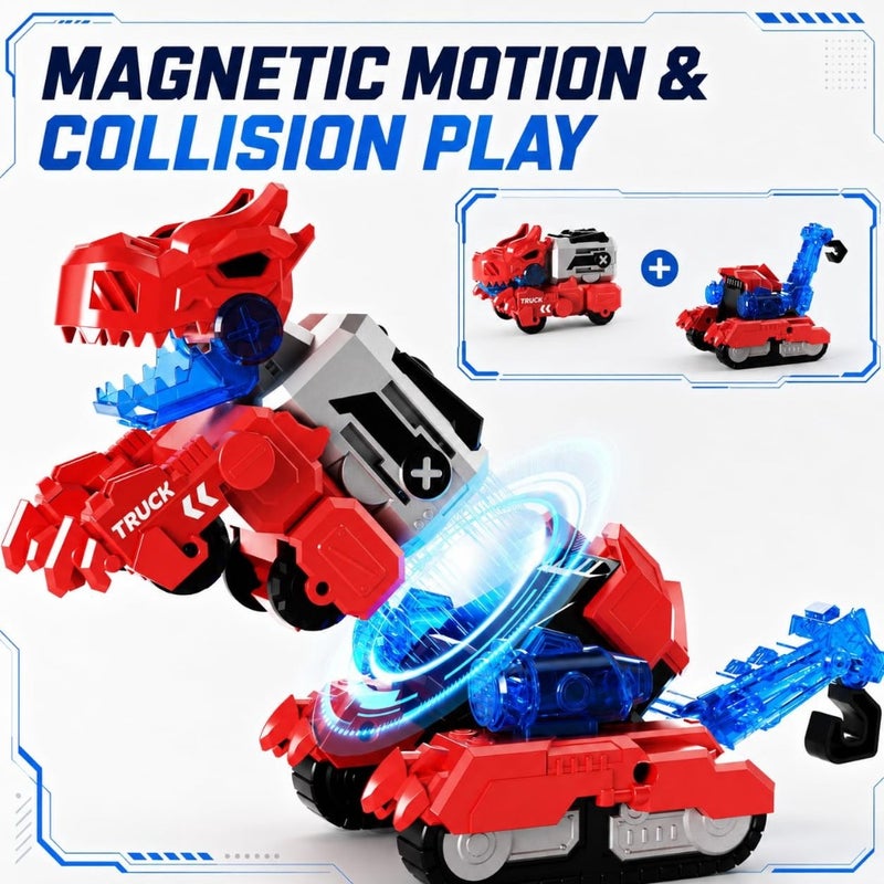 Magnetic Dinosaur Transforming Robot Toys for Boys Girls Age 3 4 5 6 7 8, 6-in-1 Dino Construction Trucks for,Magnetic Car Toys, STEM Educational Building Toys Birthday Gift - Image 3