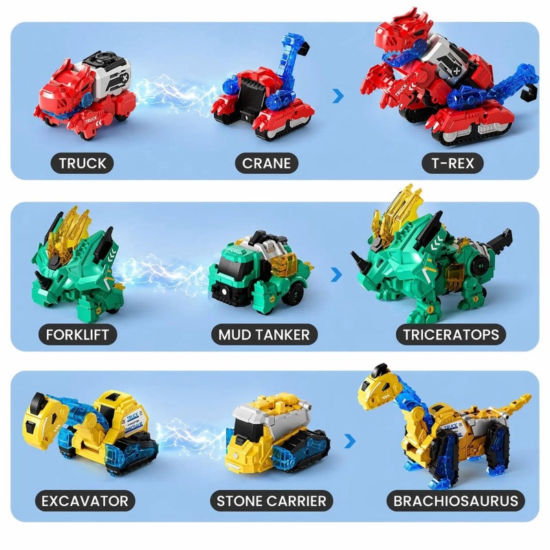 Magnetic Dinosaur Transforming Robot Toys for Boys Girls Age 3 4 5 6 7 8, 6-in-1 Dino Construction Trucks for,Magnetic Car Toys, STEM Educational Building Toys Birthday Gift - Image 4