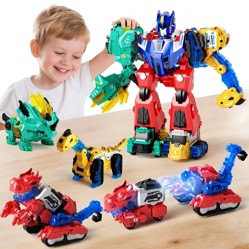 Magnetic Dinosaur Transforming Robot Toys for Boys Girls Age 3 4 5 6 7 8, 6-in-1 Dino Construction Trucks for,Magnetic Car Toys, STEM Educational Building Toys Birthday Gift - Image 1
