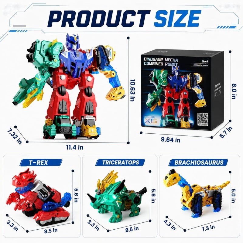 Magnetic Dinosaur Transforming Robot Toys for Boys Girls Age 3 4 5 6 7 8, 6-in-1 Dino Construction Trucks for,Magnetic Car Toys, STEM Educational Building Toys Birthday Gift - Image 2