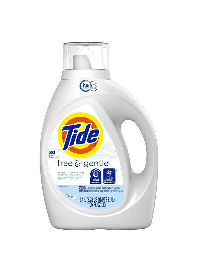 Tide Free & Gentle Liquid Laundry Detergent, 80 loads, 105 fl oz  - Image 1