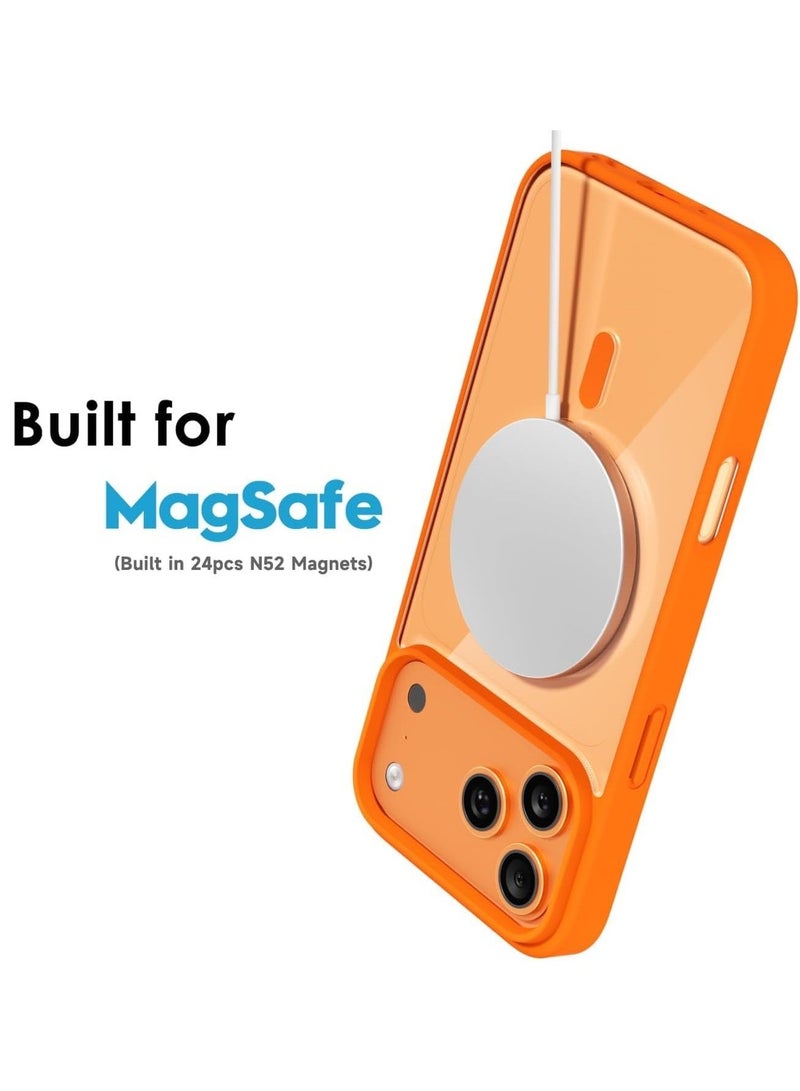أكاليكس غطاء شفاف مغناطيسي لهاتف iPhone 17 Pro [متوافق مع MagSafe] – غطاء خلفي صلب ونحيف من البولي كربونات (PC) مع إطار واقٍ مقاوم للصدمات | برتقالي - Image 3