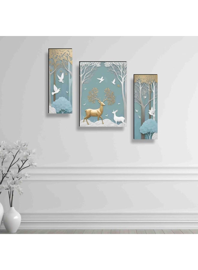 اس اي اف لوحات غزال SAF لتزيين الجدران - مجموعة من 3 لوحات فنية حديثة ثلاثية الأبعاد لغرفة المعيشة بحجم كبير مع إطارات للمنزل والمكتب 50.8 سم × 30.48 سم SANFJM36036-خشب هندسي - Image 2