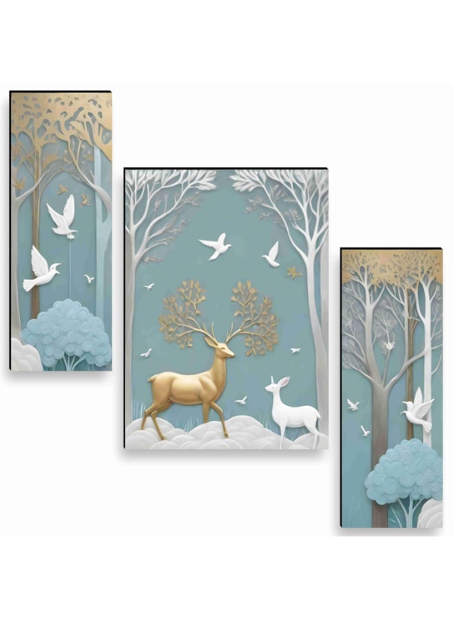 اس اي اف لوحات غزال SAF لتزيين الجدران - مجموعة من 3 لوحات فنية حديثة ثلاثية الأبعاد لغرفة المعيشة بحجم كبير مع إطارات للمنزل والمكتب 50.8 سم × 30.48 سم SANFJM36036-خشب هندسي - Image 3