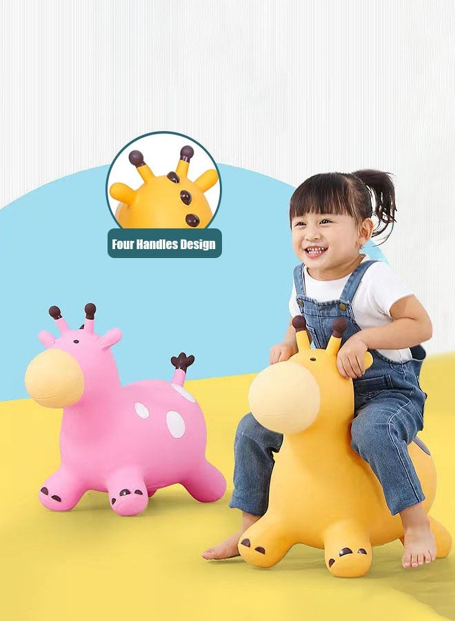 Hanayo Bouncy Toy for Toddlers with  Air Pump Inflatable Ride-on Toy for Kids Giraffe Bouncy Ball with Handle Inflatable Bouncing Animal with 4-leged Support (Yellow) - Image 3