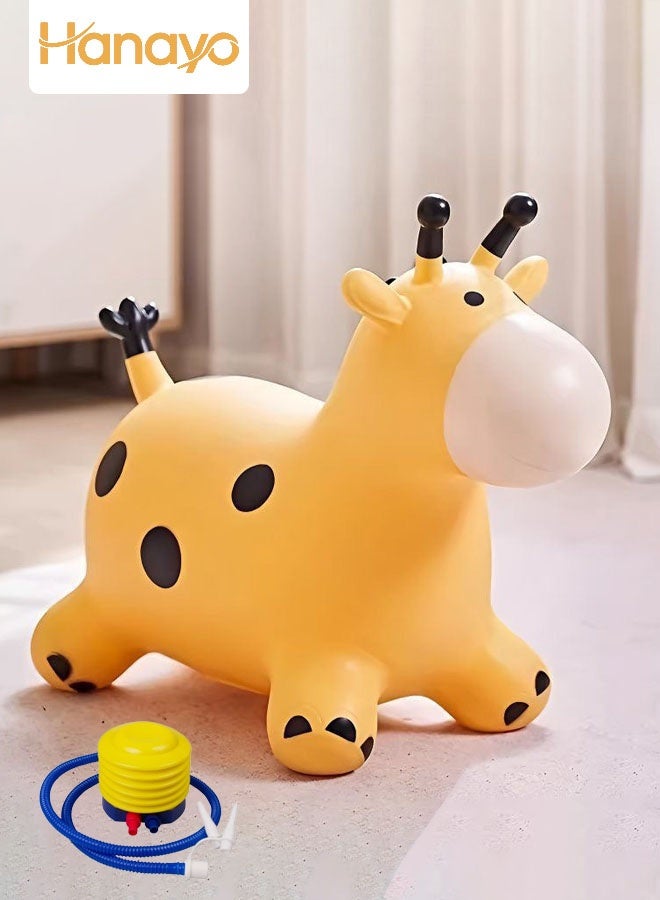 Hanayo Bouncy Toy for Toddlers with  Air Pump Inflatable Ride-on Toy for Kids Giraffe Bouncy Ball with Handle Inflatable Bouncing Animal with 4-leged Support (Yellow) - Image 1