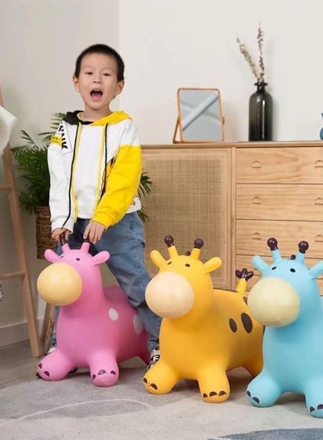 Hanayo Bouncy Toy for Toddlers with  Air Pump Inflatable Ride-on Toy for Kids Giraffe Bouncy Ball with Handle Inflatable Bouncing Animal with 4-leged Support (Yellow) - Image 4