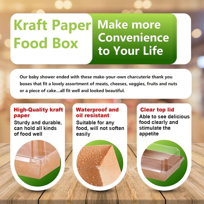 Zopeal 100 Pack 2 Size Paper Charcuterie Box with Clear Safety Lid 5 Brown Square Disposable Food Container Bakery Bread Box 75 Long Brown Baking Box for Sandwich Cake Cookies Pastry Dessert Salad Display - Image 3