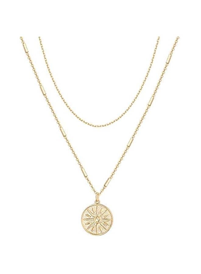 PAVOI 14K Gold Plated Layering Necklaces | Stylish Minimalist Design Pendant Necklaces | Bar, Circle, Lotus, Disc, Dog Tag, Horizontal Bar Pendants for Women  - Image 1